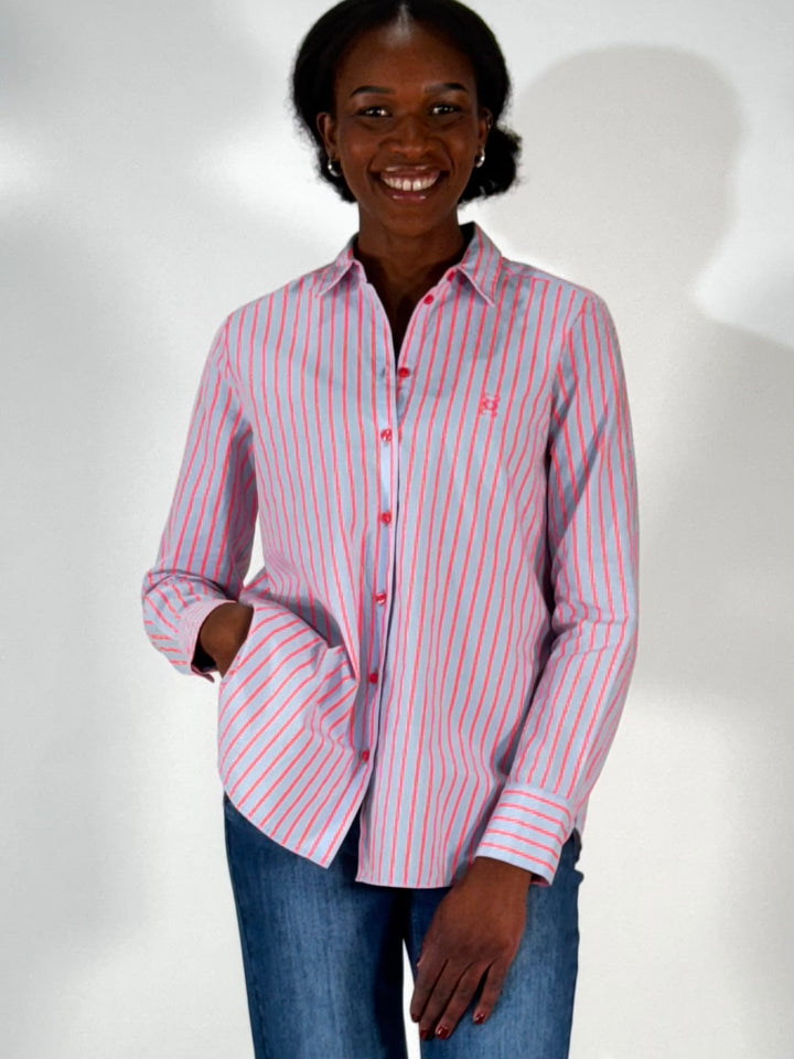 Bluse in Neon Coral Stripe