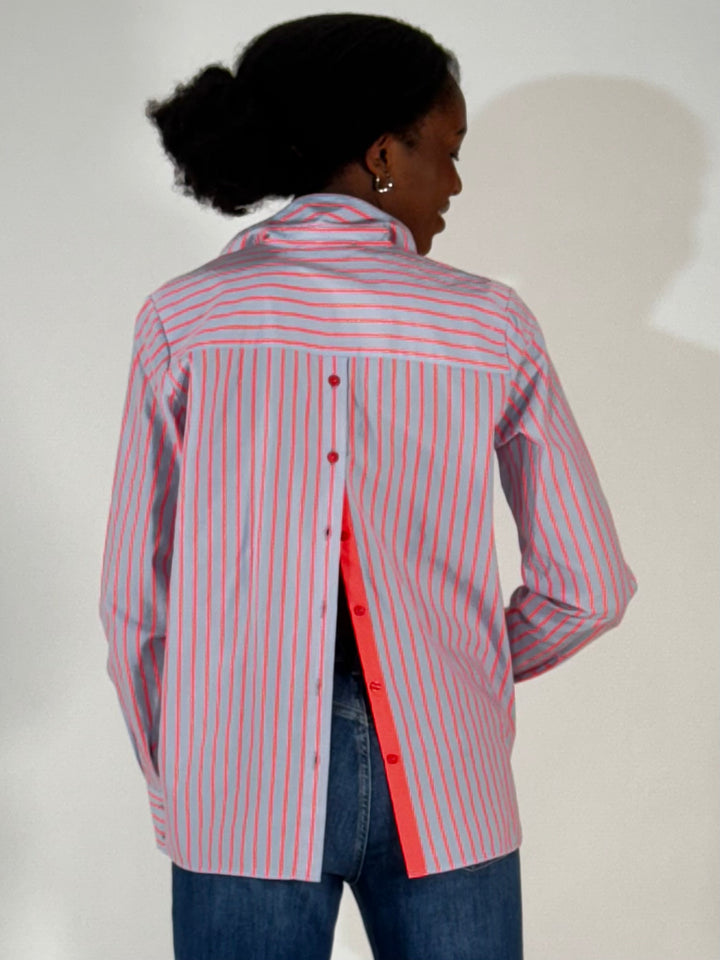Bluse in Neon Coral Stripe
