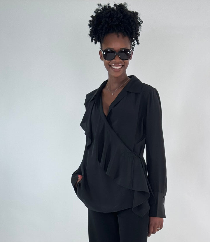 Wickelbluse Chloe mit Volant in Seide