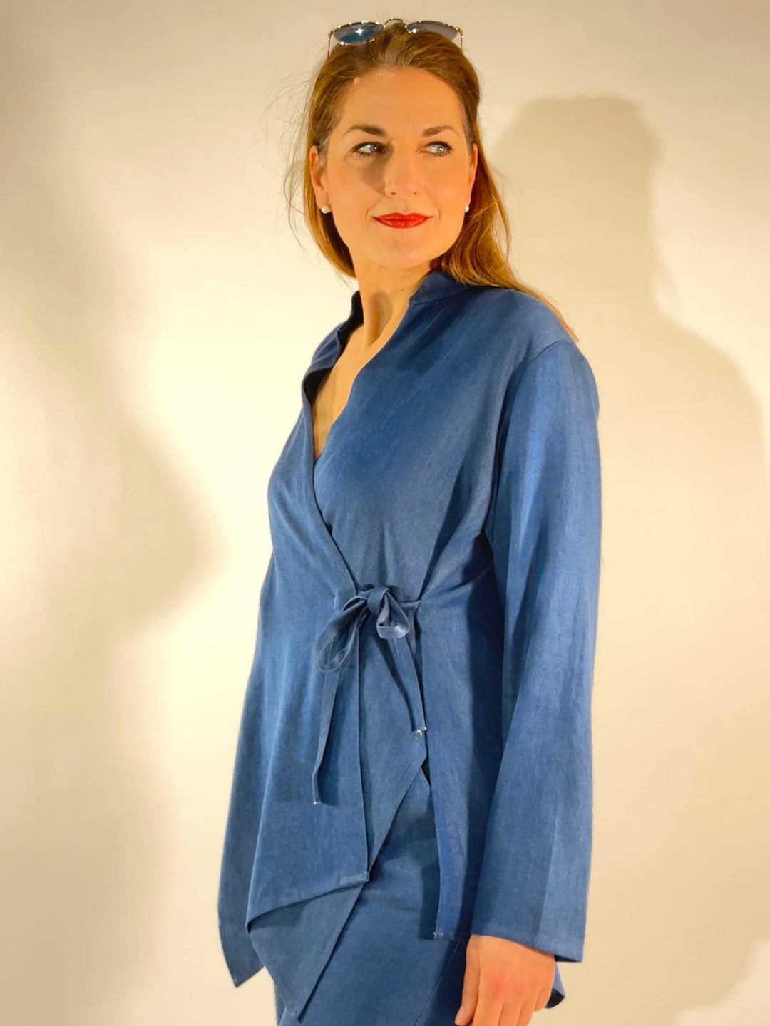 Wickelbluse im Kimono-Denim-Style