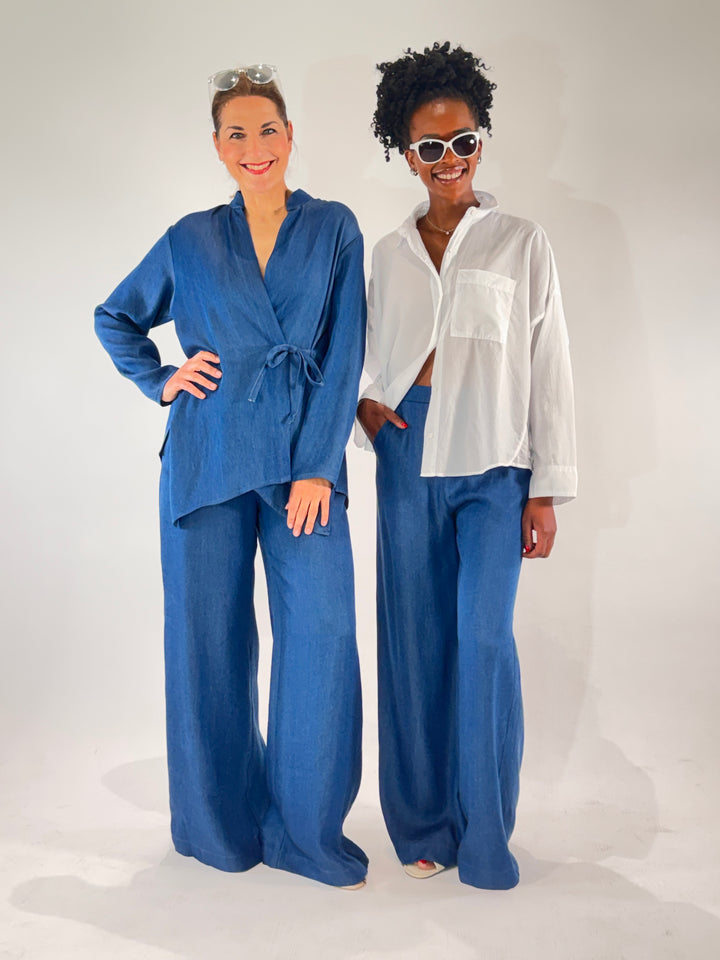 Wickelbluse im Kimono-Denim-Style