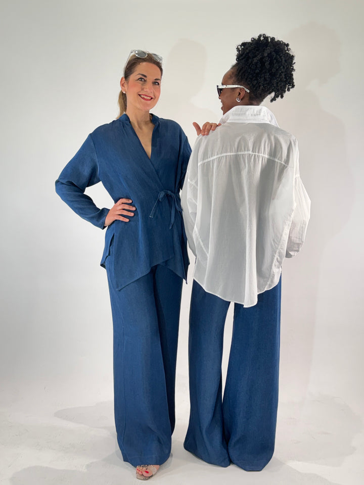 Wickelbluse im Kimono-Denim-Style