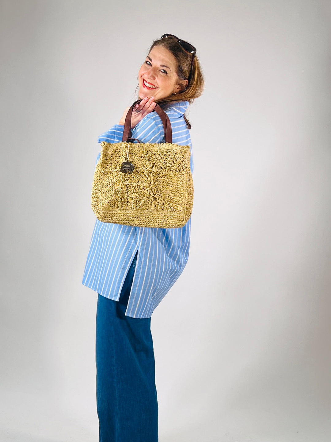 Soft Book Tote Small in Raffia