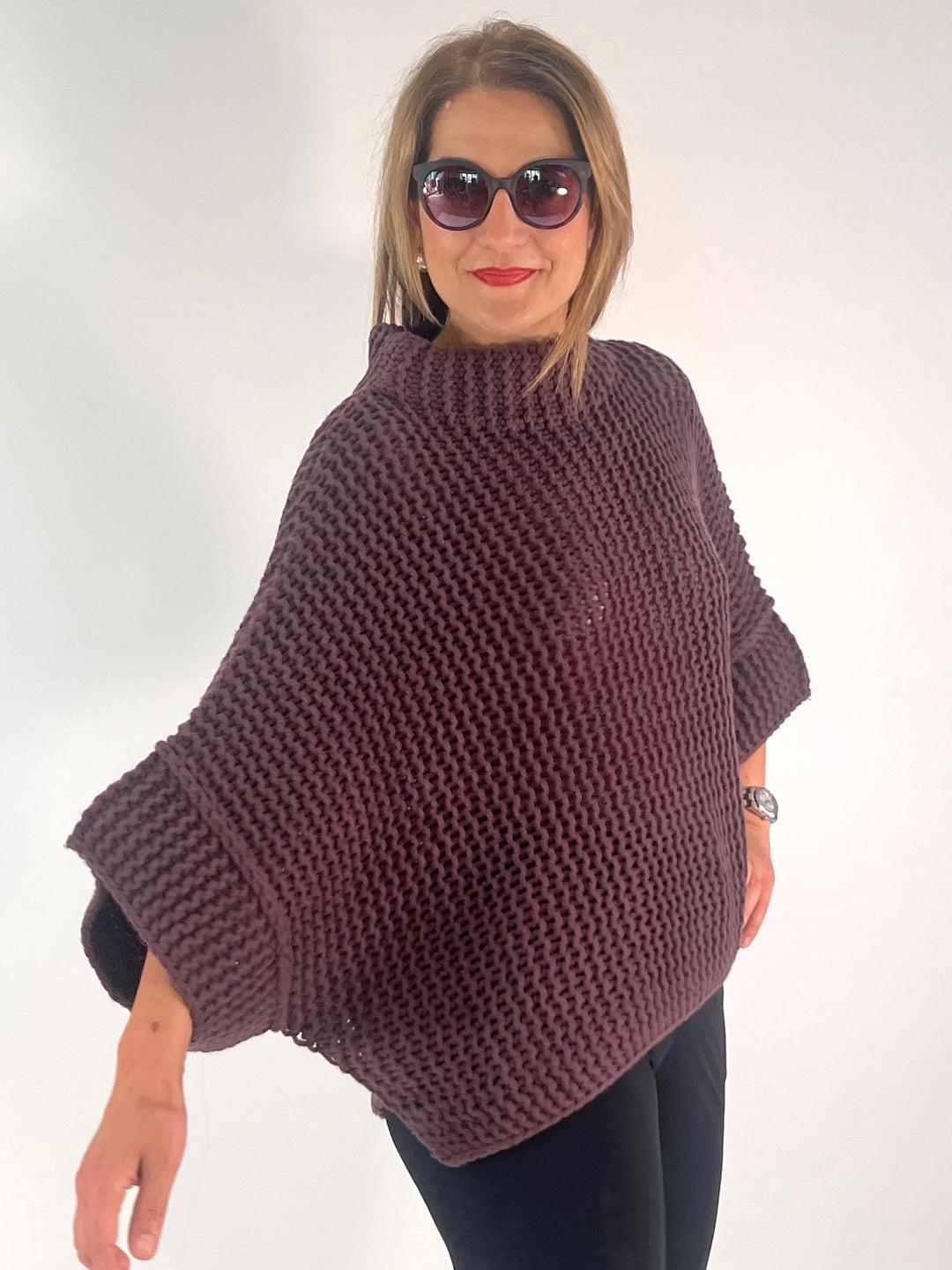 Poncho-Pulli im Linksstrick