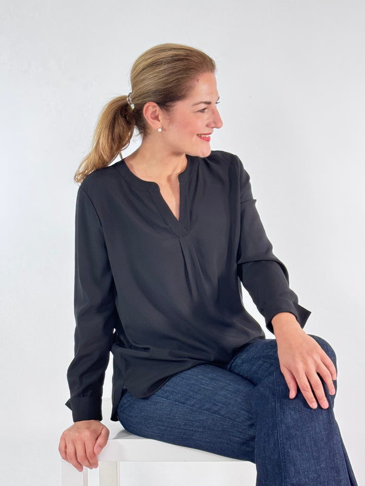 V-Bluse Uni Basic-Color