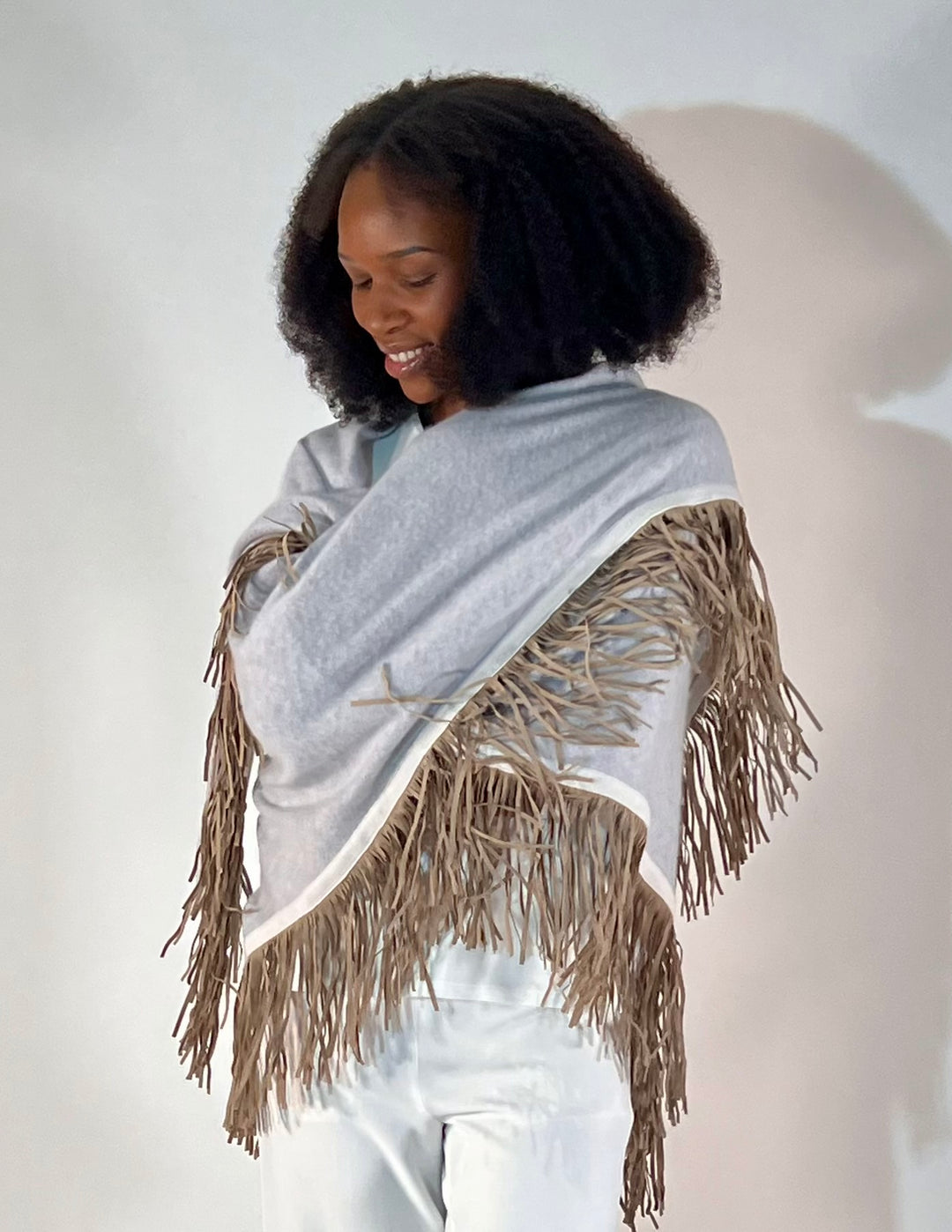 Dreieckstuch mit Lederfransen Vegan