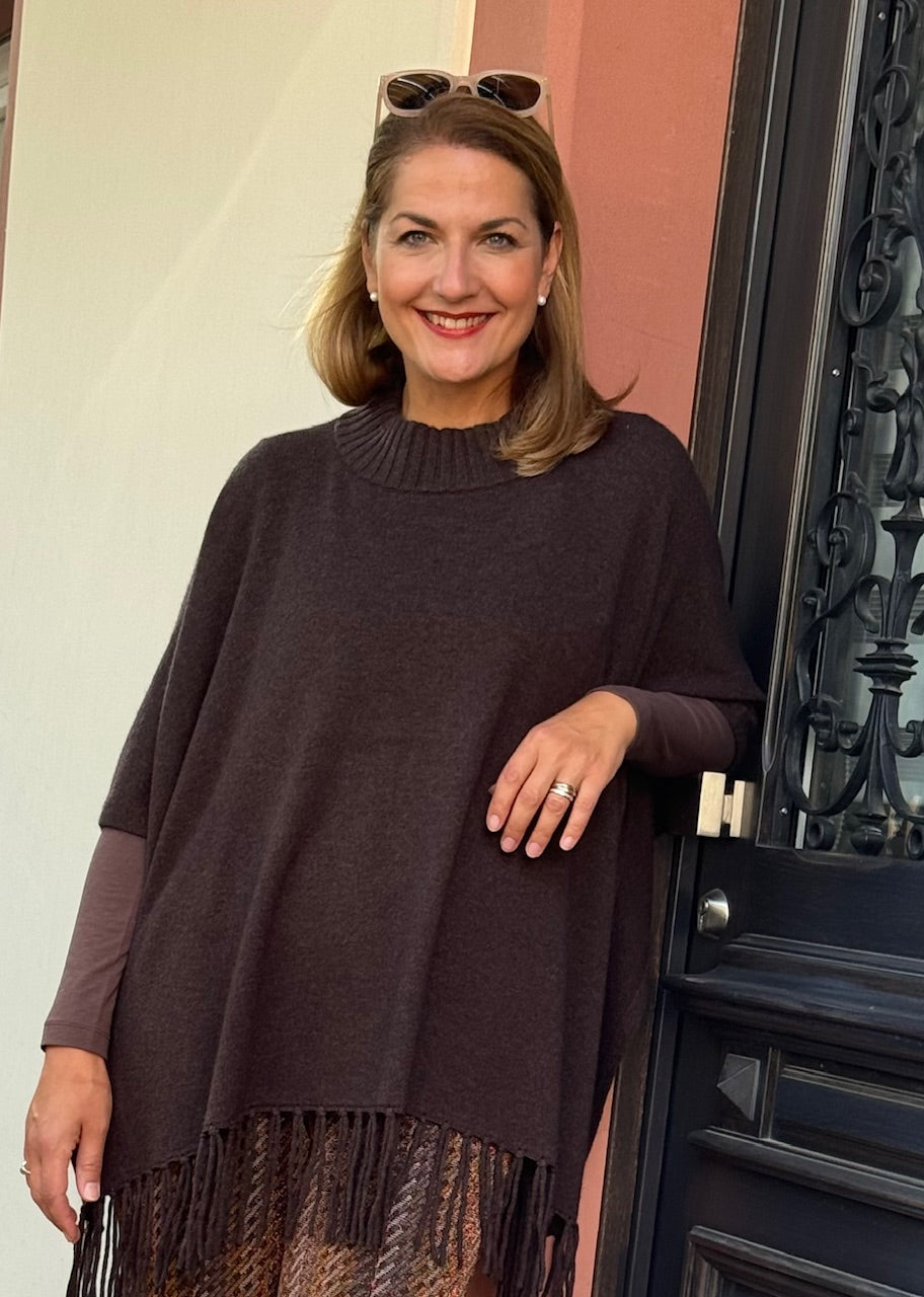 Poncho-Pulli mit Fransen