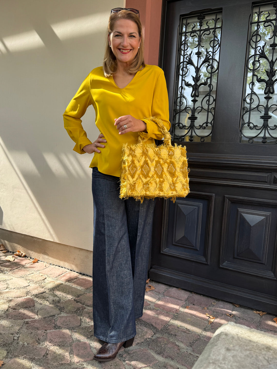 Seidenbluse mit V-Ausschnitt