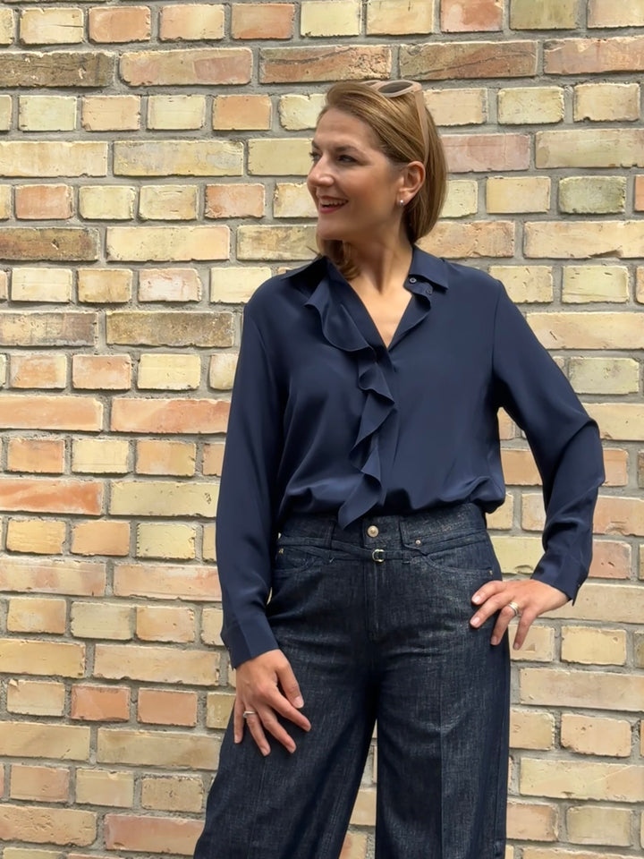 Seiden-Hemdbluse mit Volant