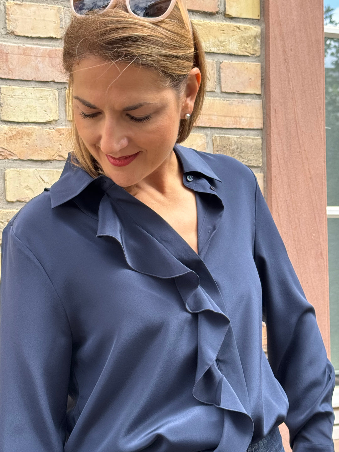 Seiden-Hemdbluse mit Volant