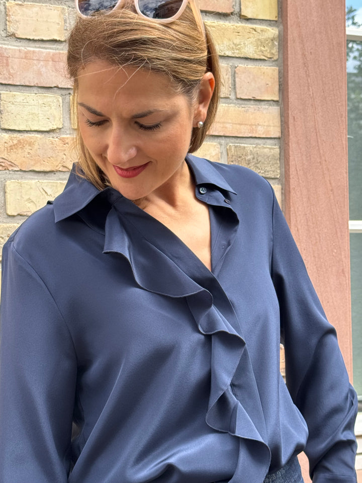 Seiden-Hemdbluse mit Volant