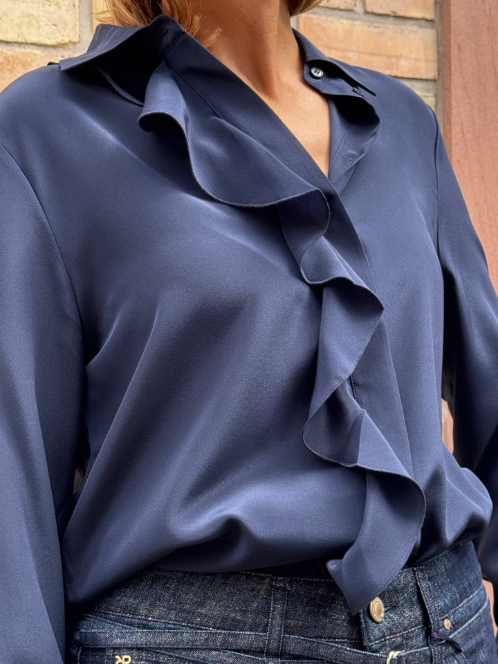 Seiden-Hemdbluse mit Volant
