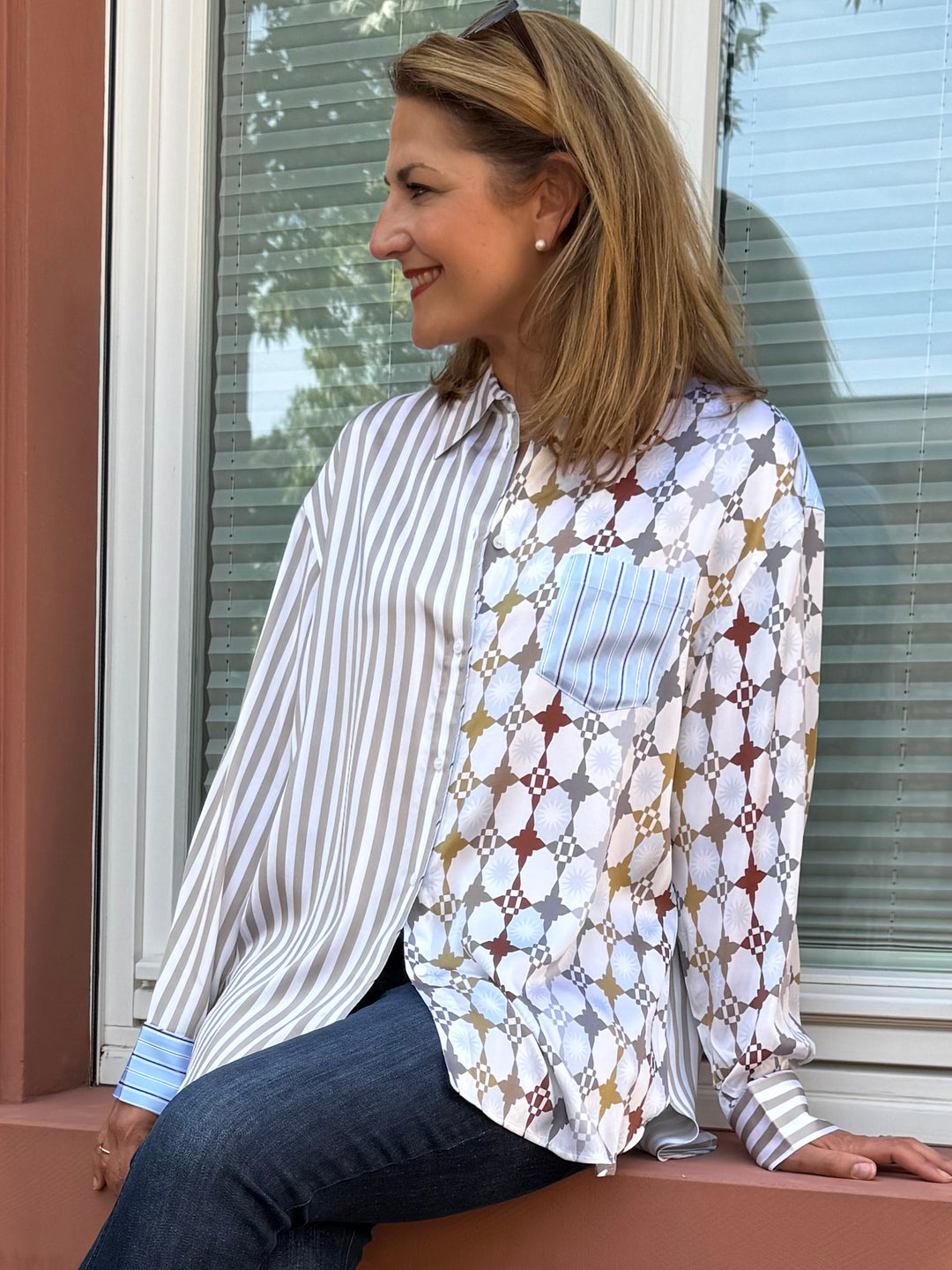 Seiden-Hemdbluse im Multiprint