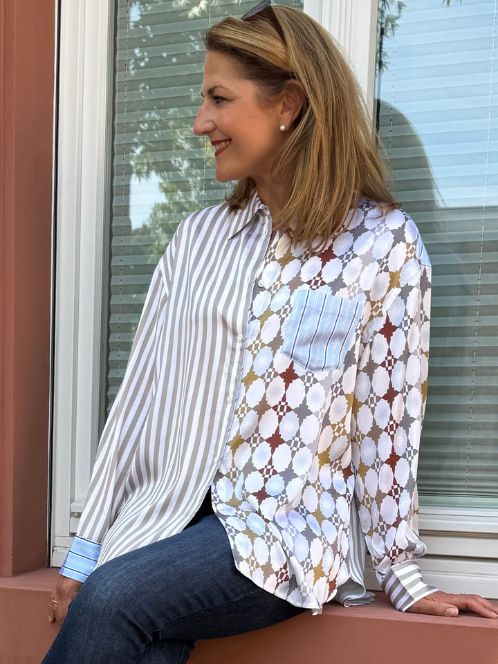 Seiden-Hemdbluse im Multiprint