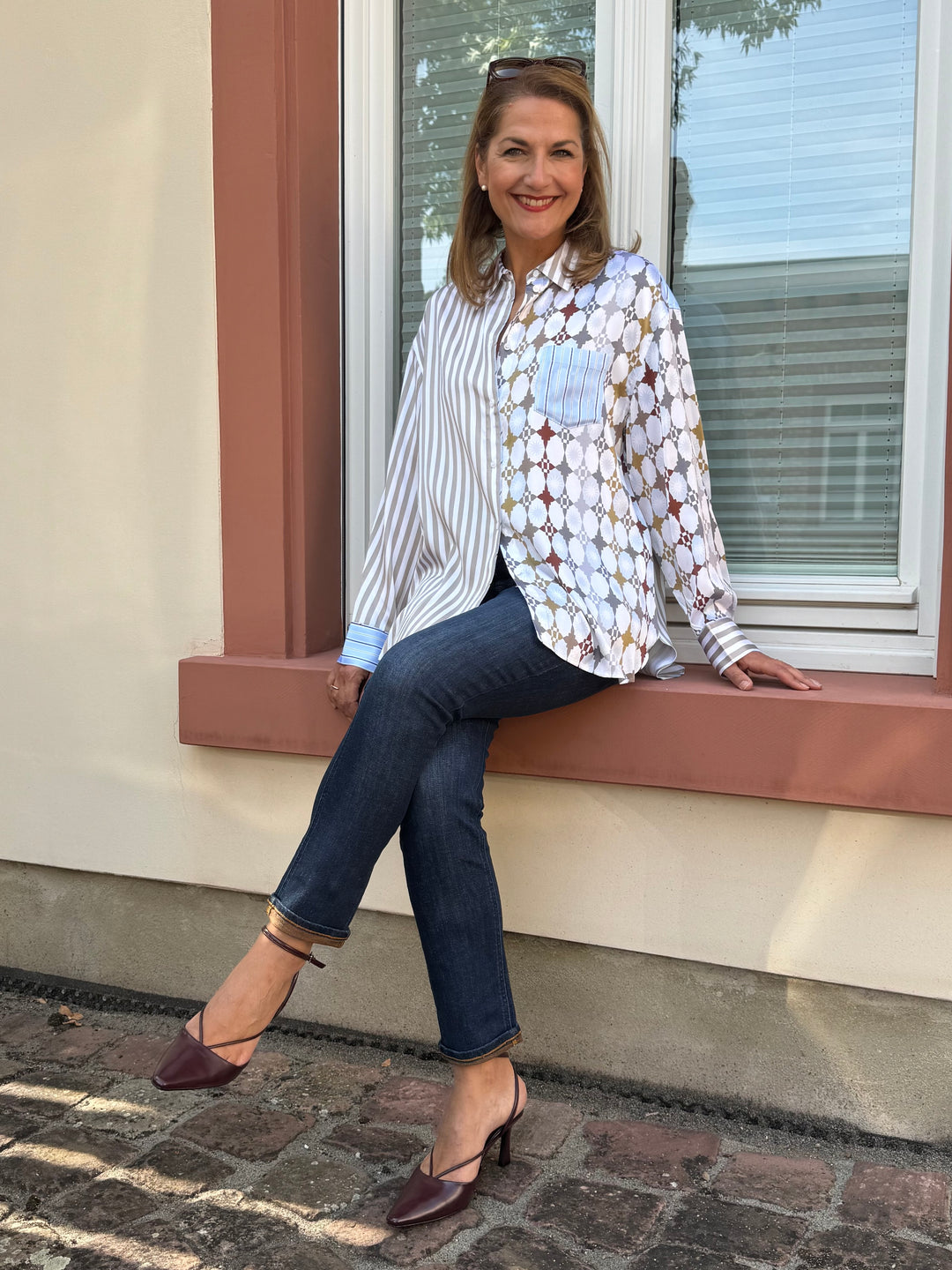 Seiden-Hemdbluse im Multiprint