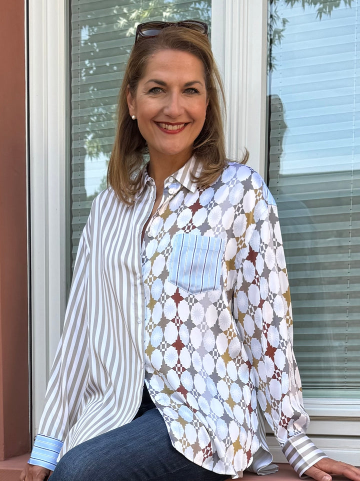 Seiden-Hemdbluse im Multiprint