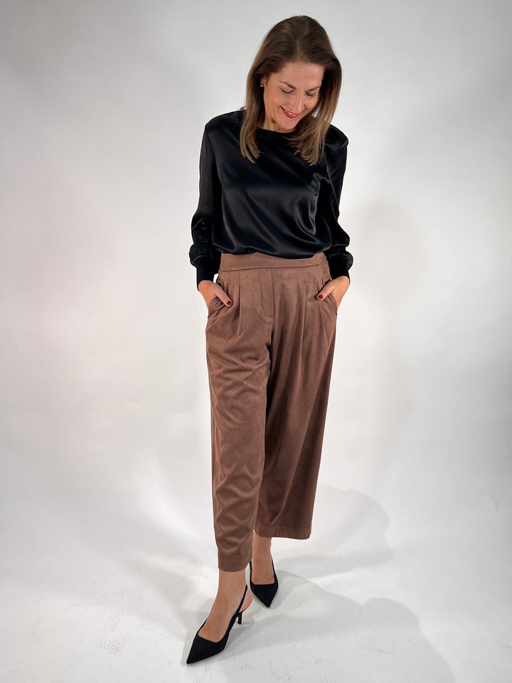 Seidenbluse Shiny mit Strickbündchen