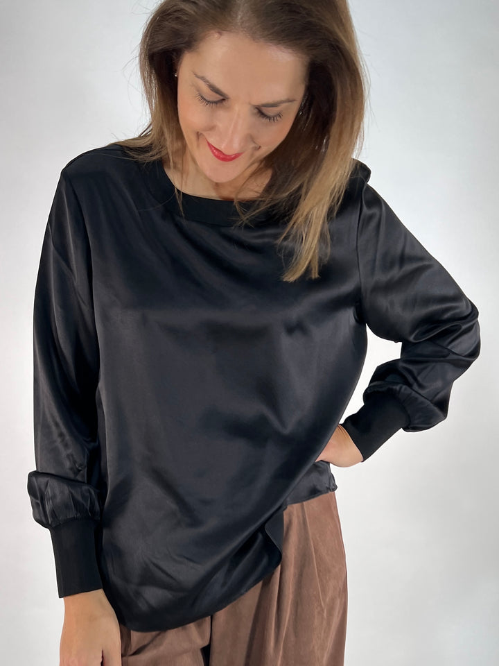 Seidenbluse Shiny mit Strickbündchen