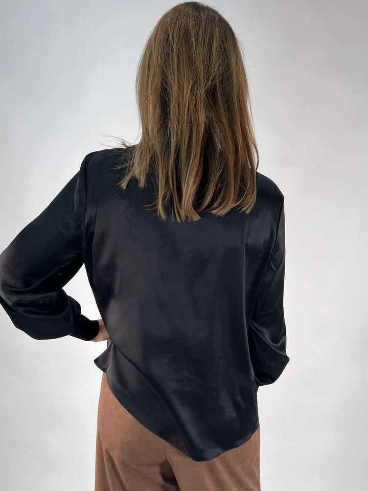 Seidenbluse Shiny mit Strickbündchen