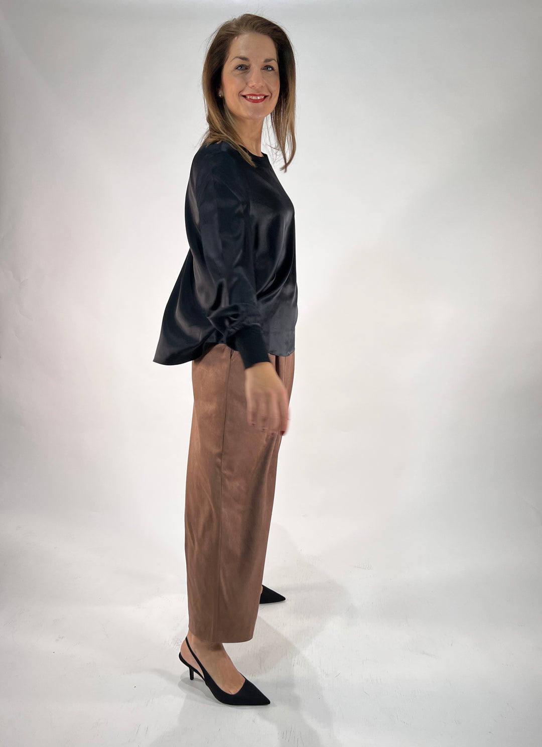 Seidenbluse Shiny mit Strickbündchen