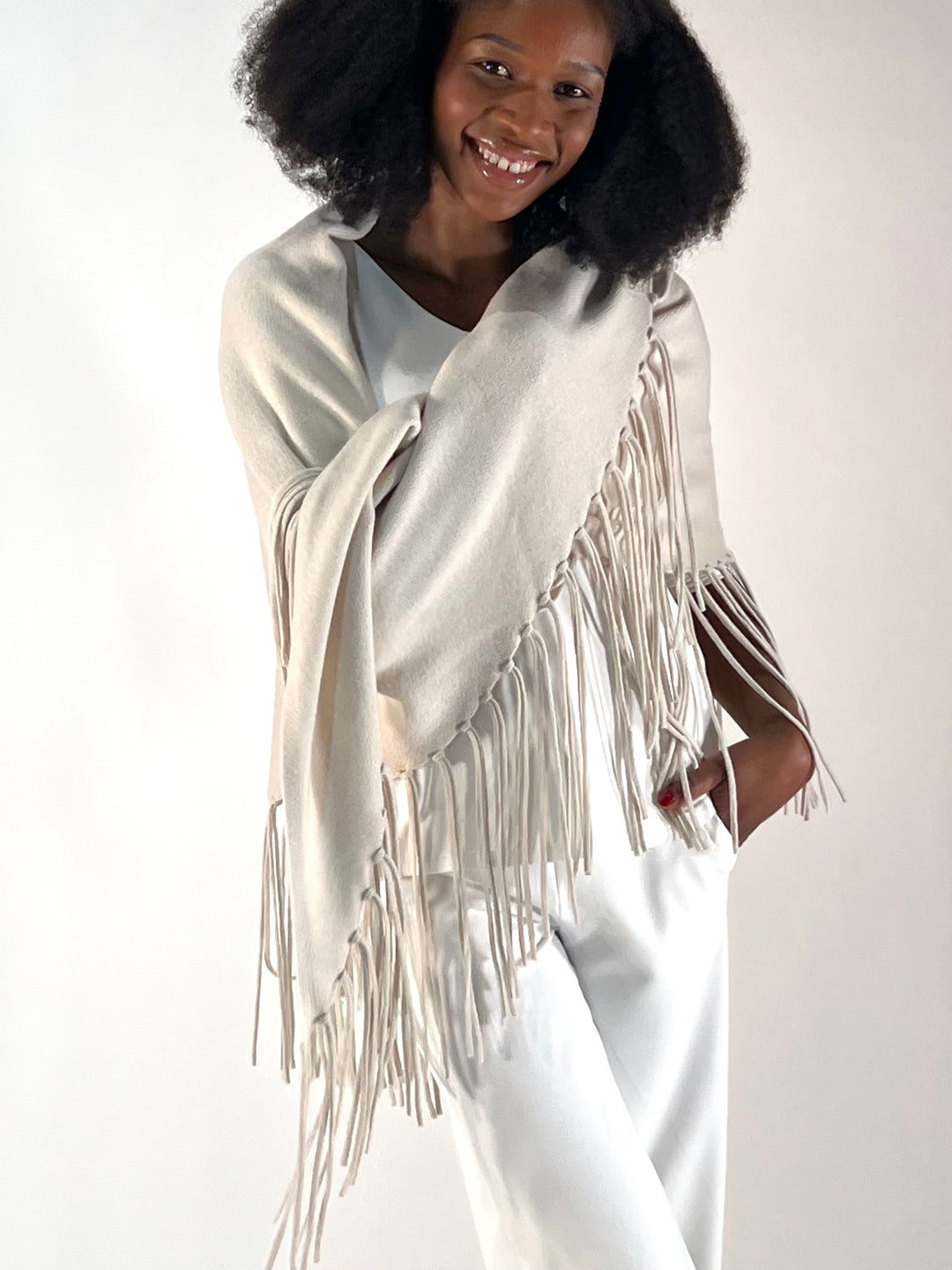 Dreieckstuch mit langen Fransen Uni