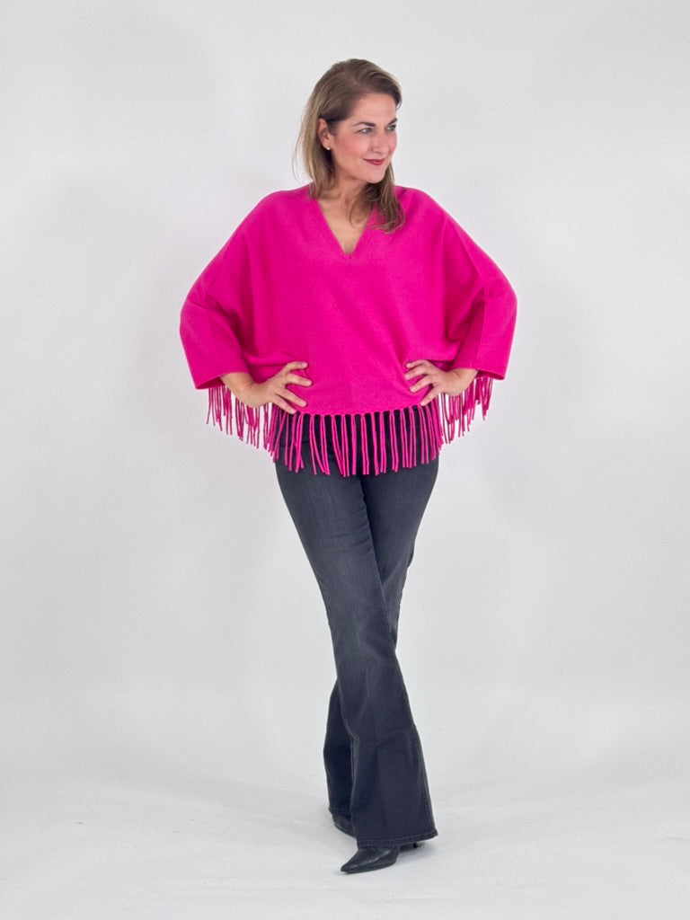 Poncho mit Arm und Fransen
