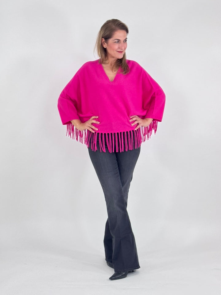 Poncho mit Arm und Fransen