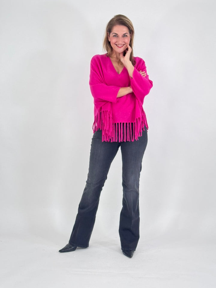Poncho mit Arm und Fransen