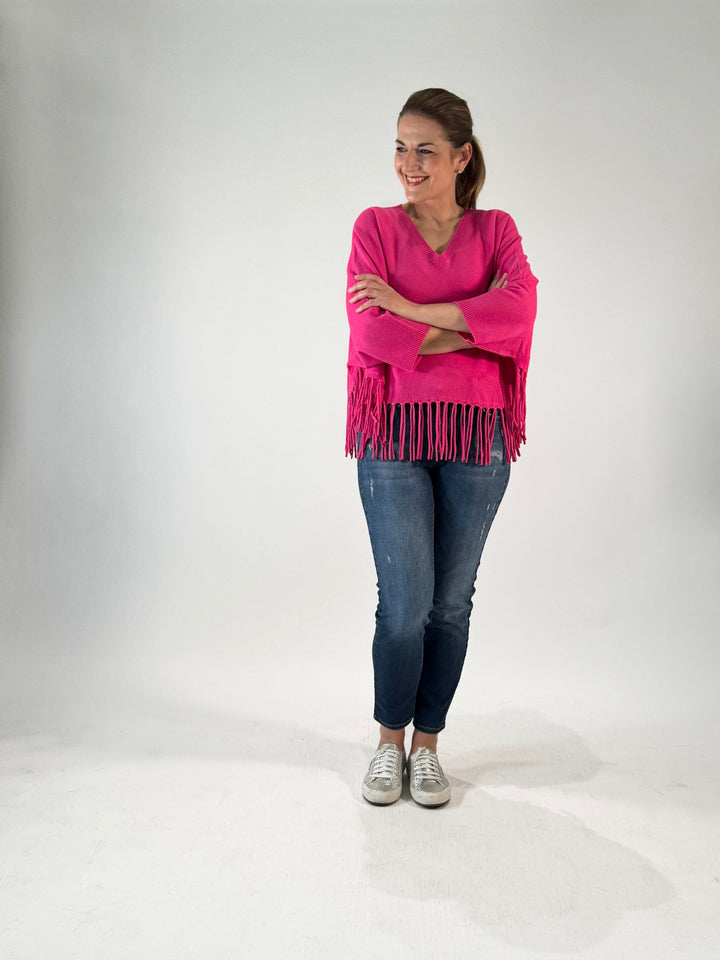 Poncho mit Arm und Fransen