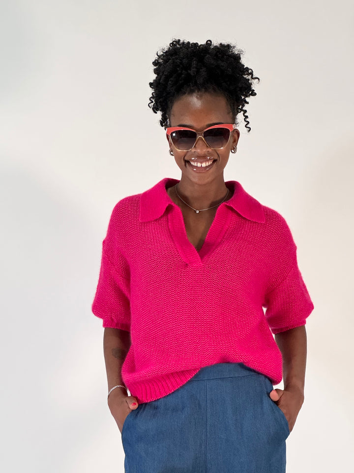 Polo-Pulli mit Cashmere in Fuchsia