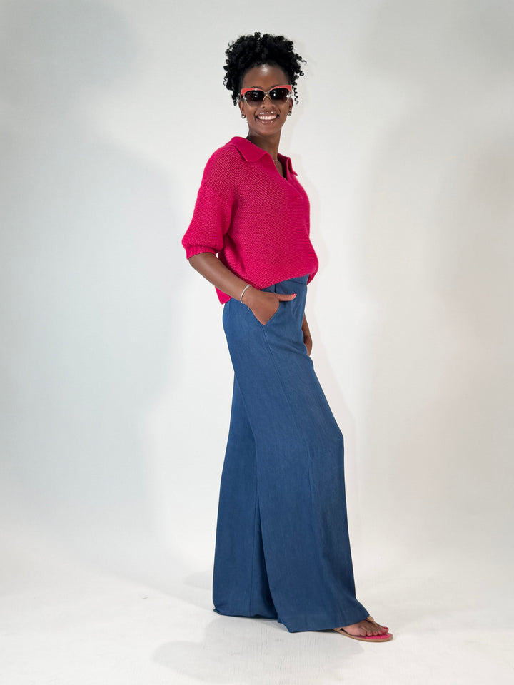 Polo-Pulli mit Cashmere in Fuchsia
