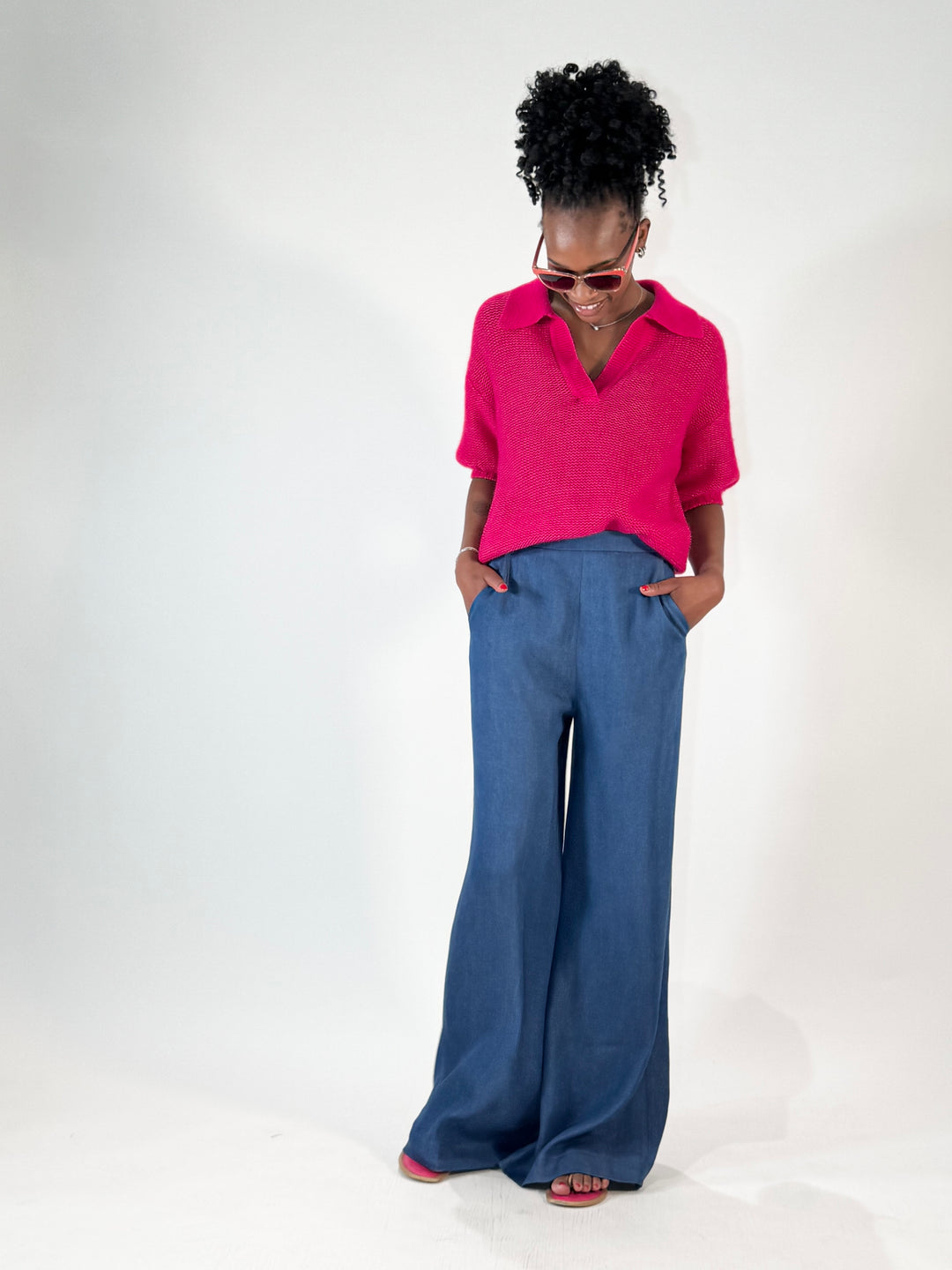 Polo-Pulli mit Cashmere in Fuchsia