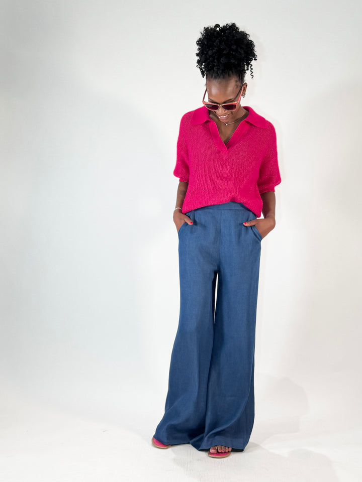 Polo-Pulli mit Cashmere in Fuchsia