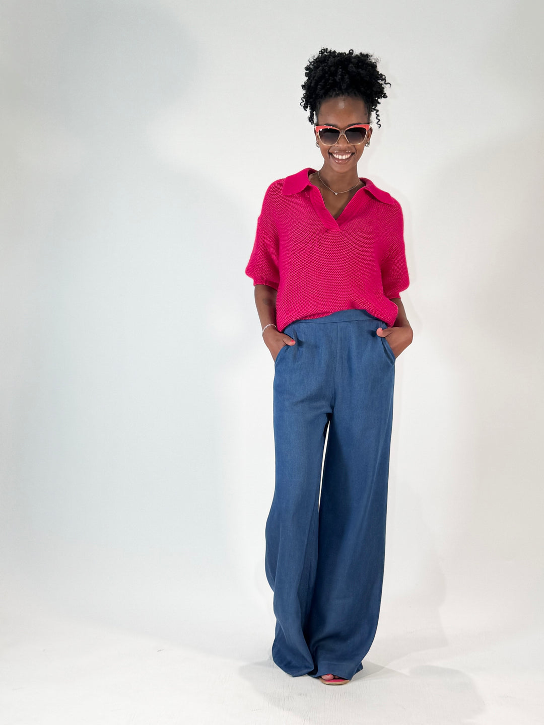 Polo-Pulli mit Cashmere in Fuchsia