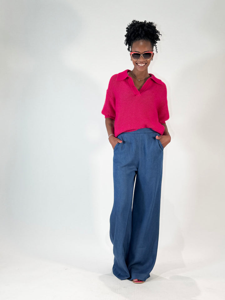 Polo-Pulli mit Cashmere in Fuchsia