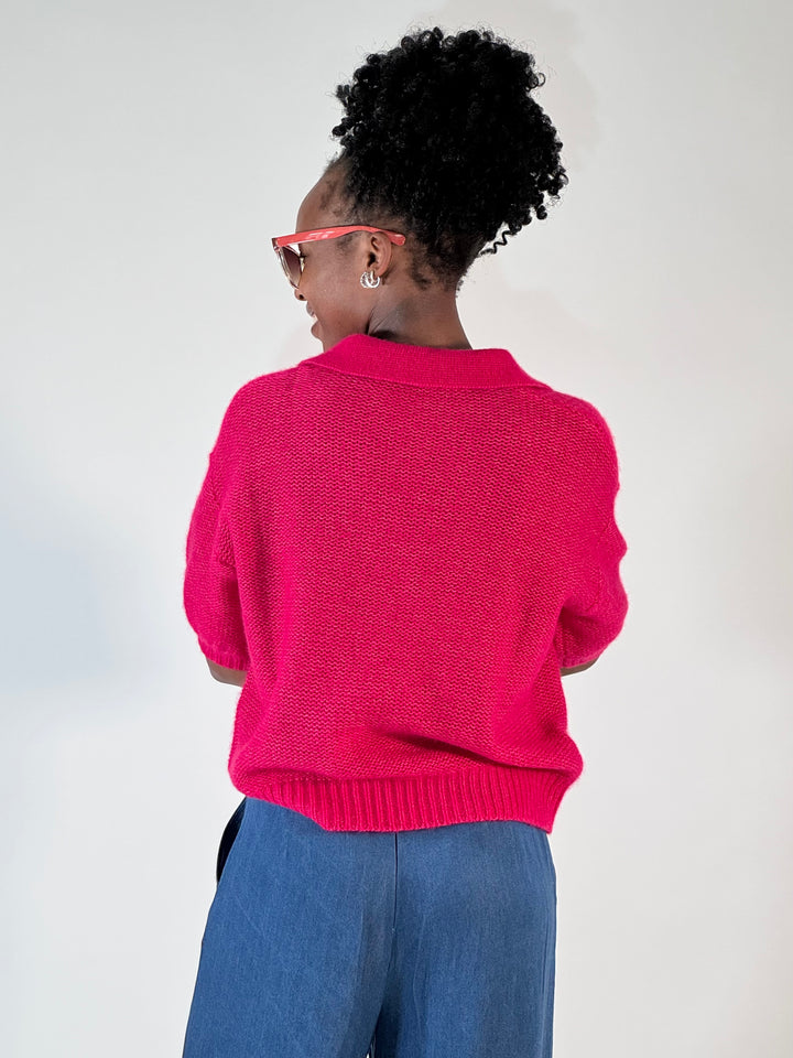 Polo-Pulli mit Cashmere in Fuchsia