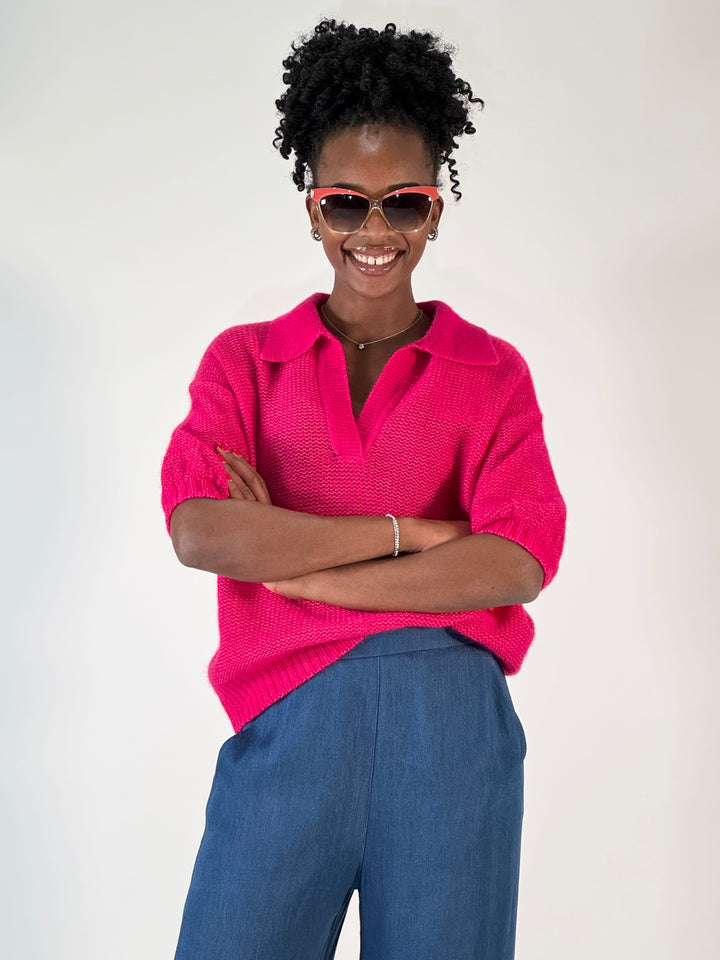 Polo-Pulli mit Cashmere in Fuchsia