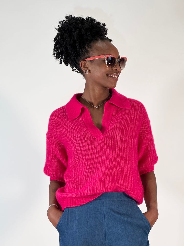 Polo-Pulli mit Cashmere in Fuchsia