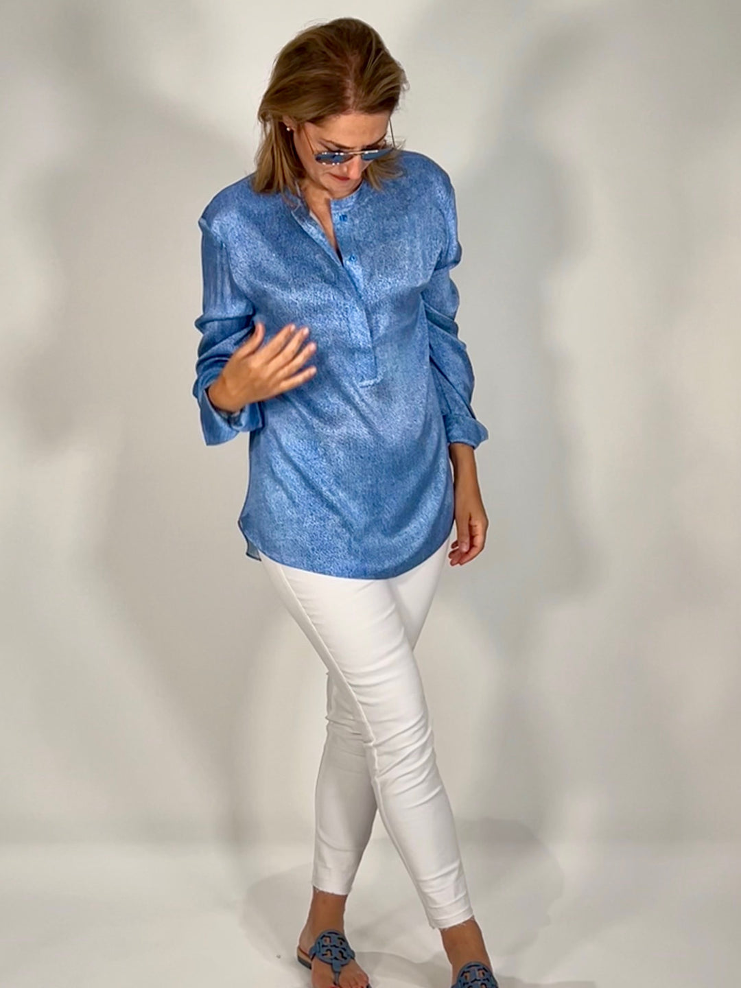 Silk blouse with Mao collar