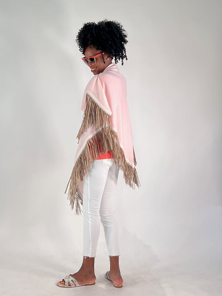 Triangular scarf with leather fringes