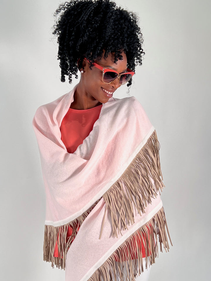 Triangular scarf with leather fringes