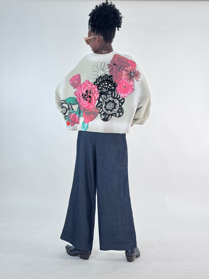 Sweat Tari,  Oversize mit Rosenprint