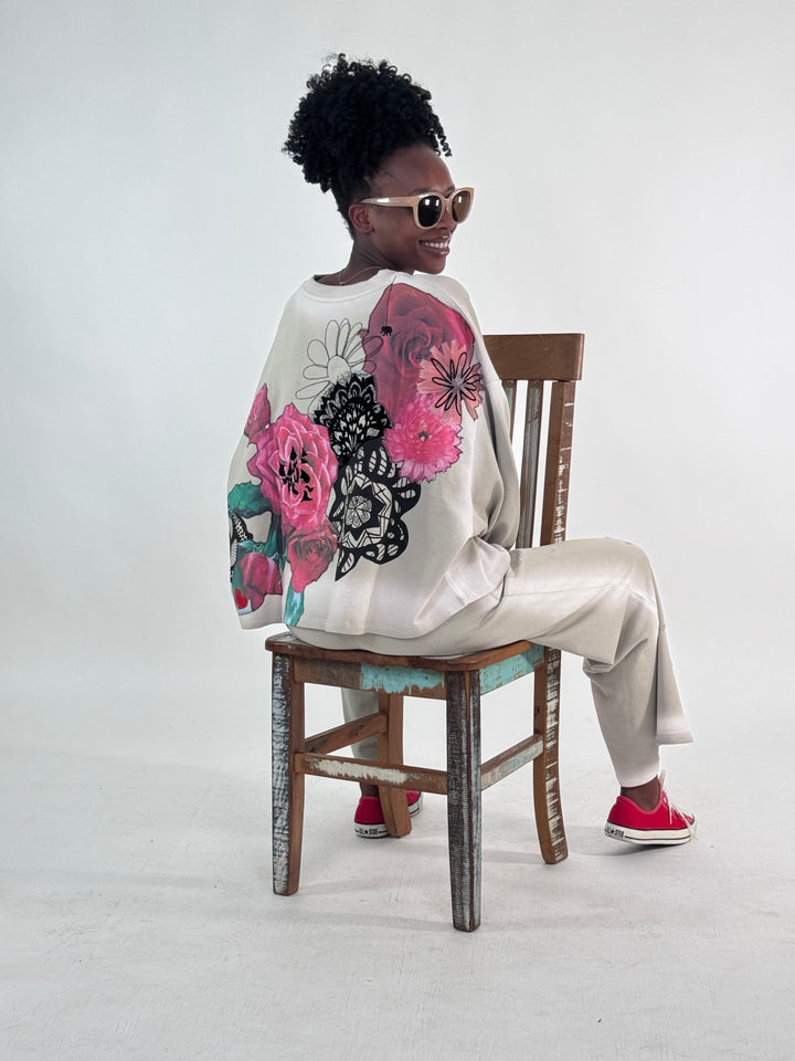 Sweat Tari,  Oversize mit Rosenprint