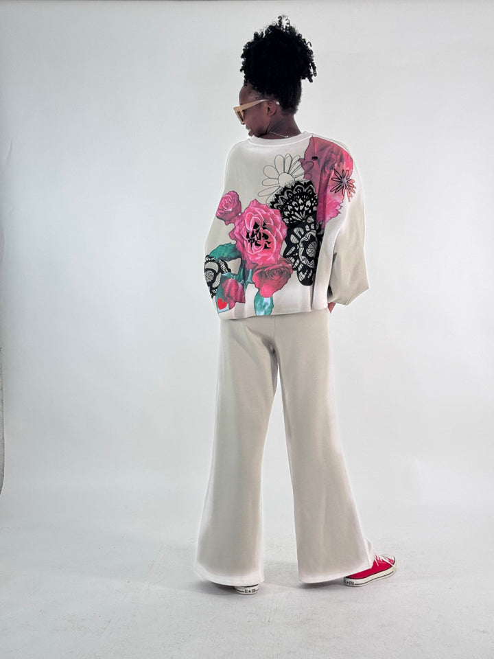 Sweat Tari,  Oversize mit Rosenprint