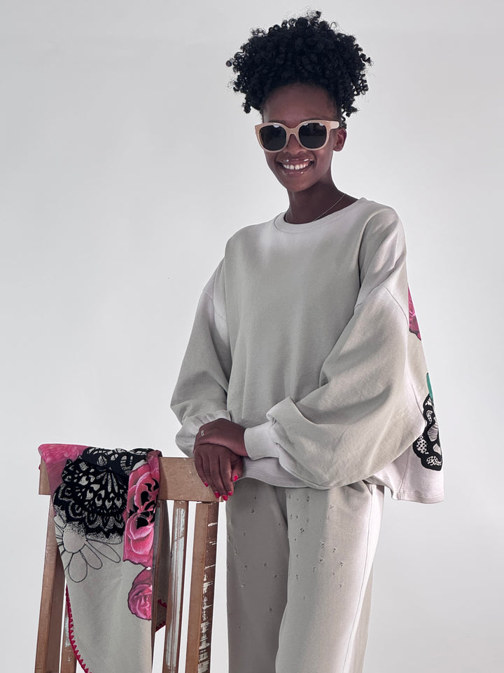 Sweat Tari,  Oversize mit Rosenprint