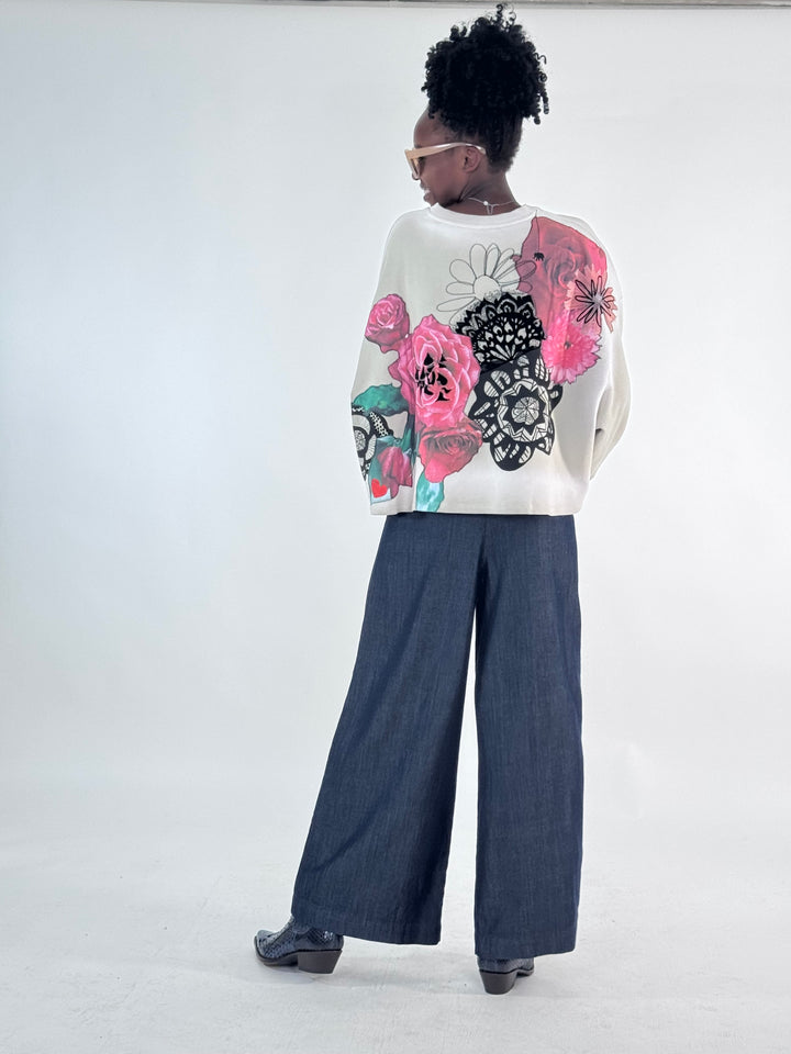 Sweat Tari,  Oversize mit Rosenprint