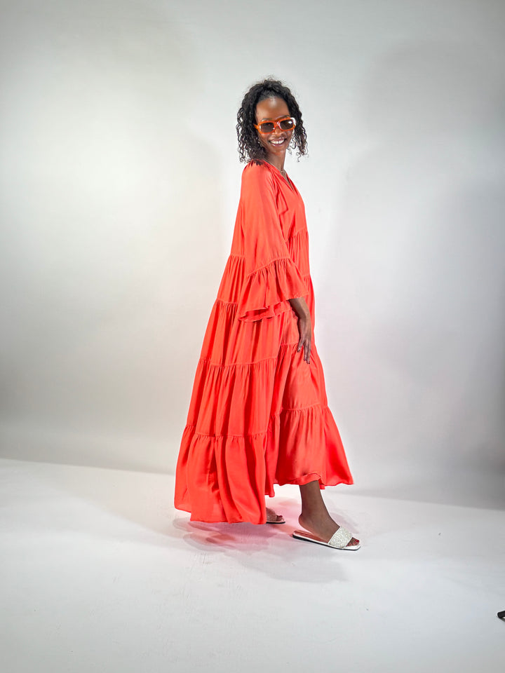 Maxi-Stufen-Kleid mit Seide