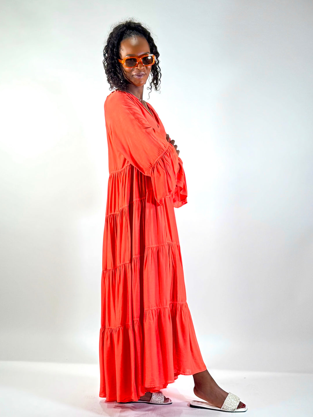 Maxi-Stufen-Kleid mit Seide