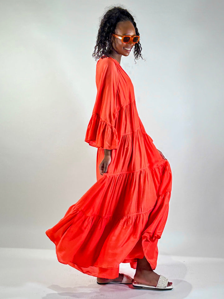 Maxi-Stufen-Kleid mit Seide