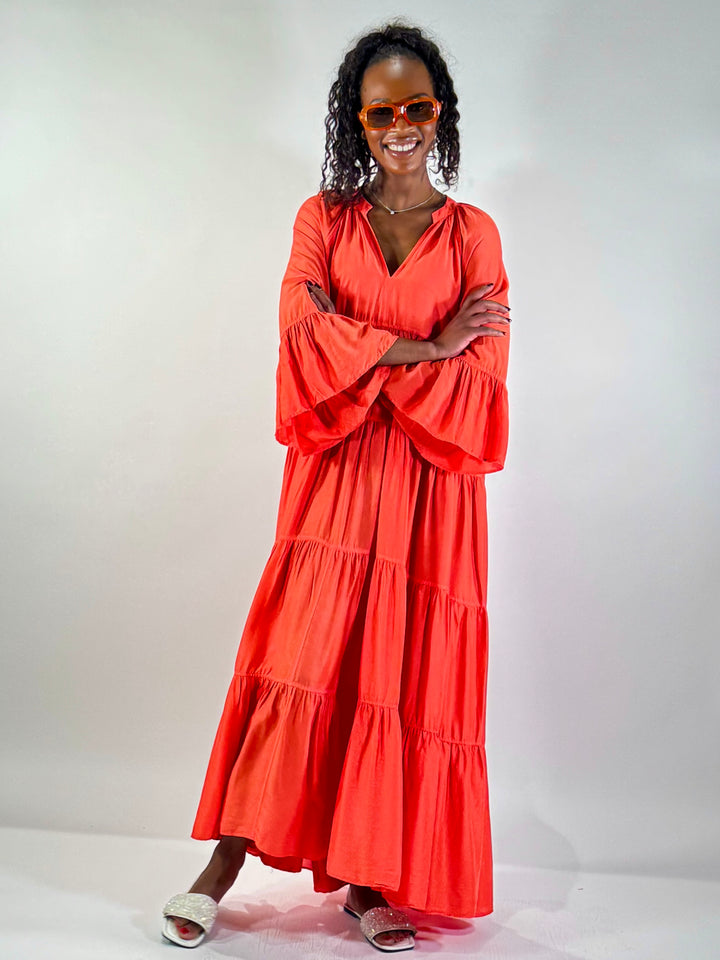 Maxi-Stufen-Kleid mit Seide